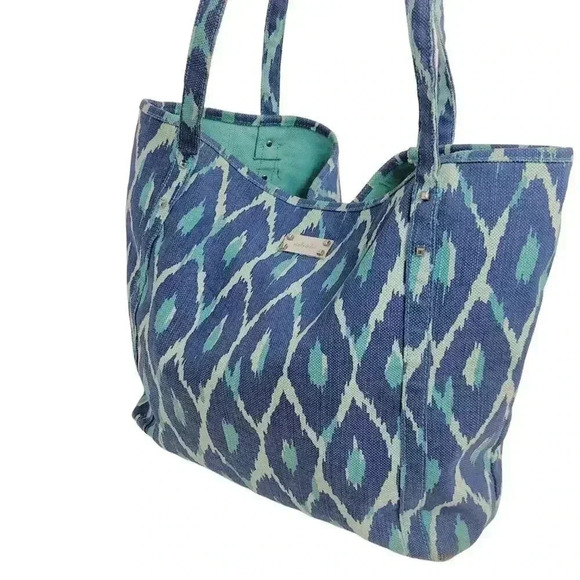 Stella & Dot Blue Diamond Printed Canvas Tote Bag - Picture 1 of 10